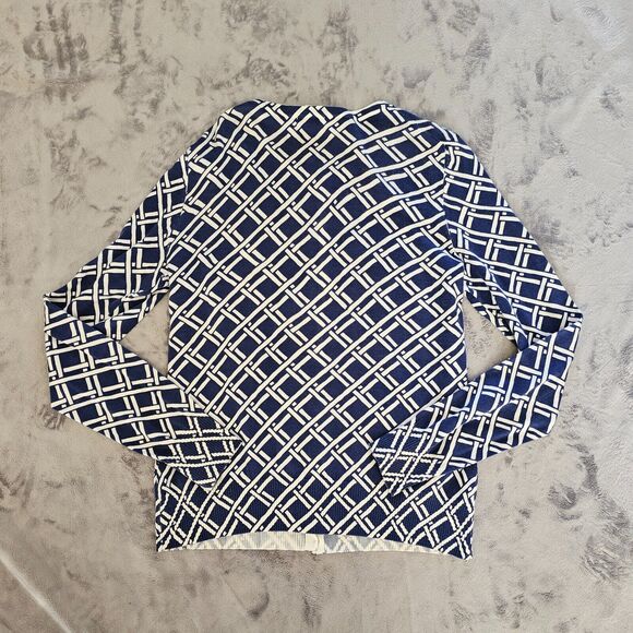 LL Bean Cardigan Sweater Top Womens Small Blue White Supima Cotton Long Sleeve - Picture 7 of 8